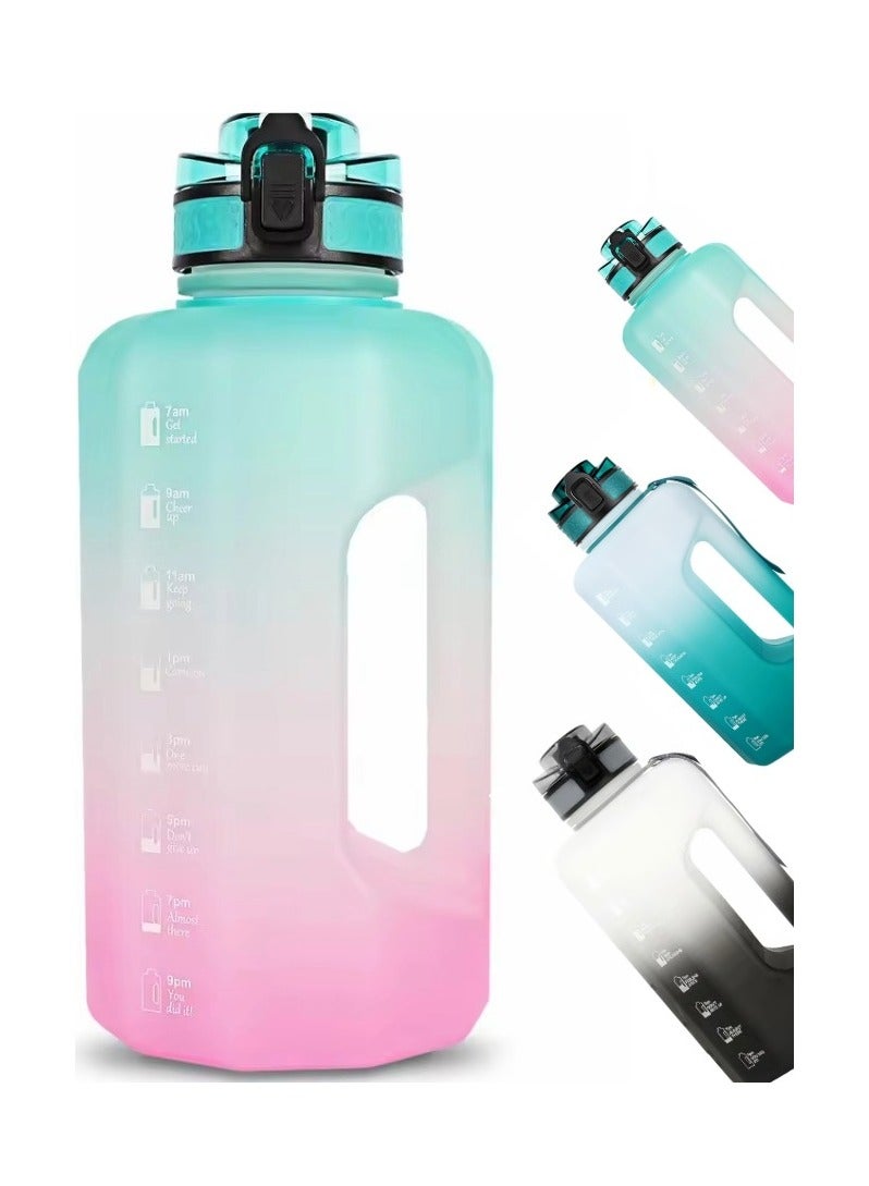 DEXO 2.2L Water Bottle with Handle & Straw, 74oz Big Sports Jug, BPA-Free Leakproof Motivational Drinking Bottle for Gym, Yoga, Outdoor, Camping – Green Pink Gradient - Image 1